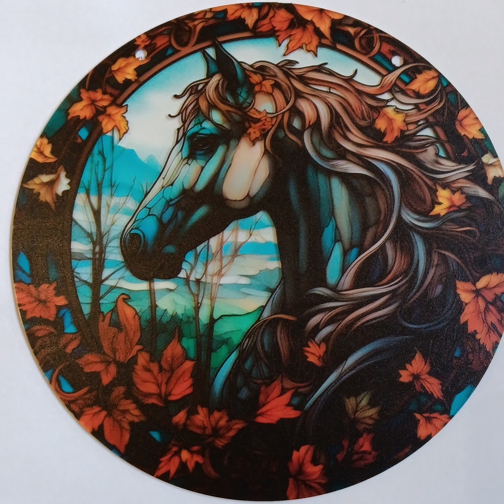 Whimsical Horse Art Suncatcher with Autumn Leaves, Fantasy Whimsy Summer Decor - Picture 3 of 5
